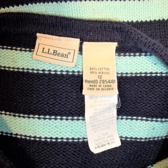 L.L. Bean Womens Sweater Size 12 Long Sleeve Striped Crew Neck Casual Blue - Picture 4 of 6